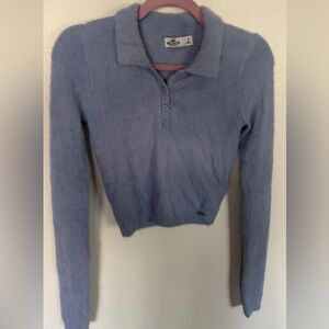 Hollister Fuzzy Cropped Polo Sweater in Periwinkle